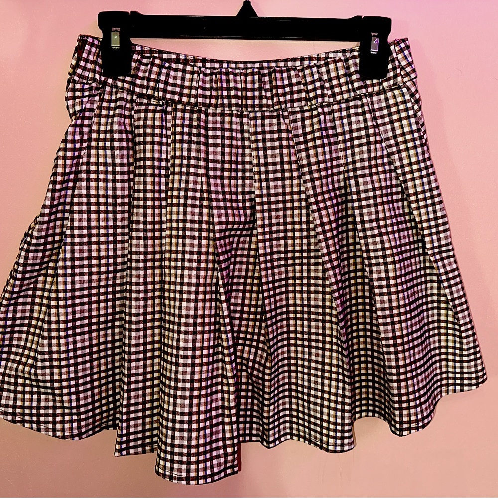 Brown Multiple Color Plaid Skirt